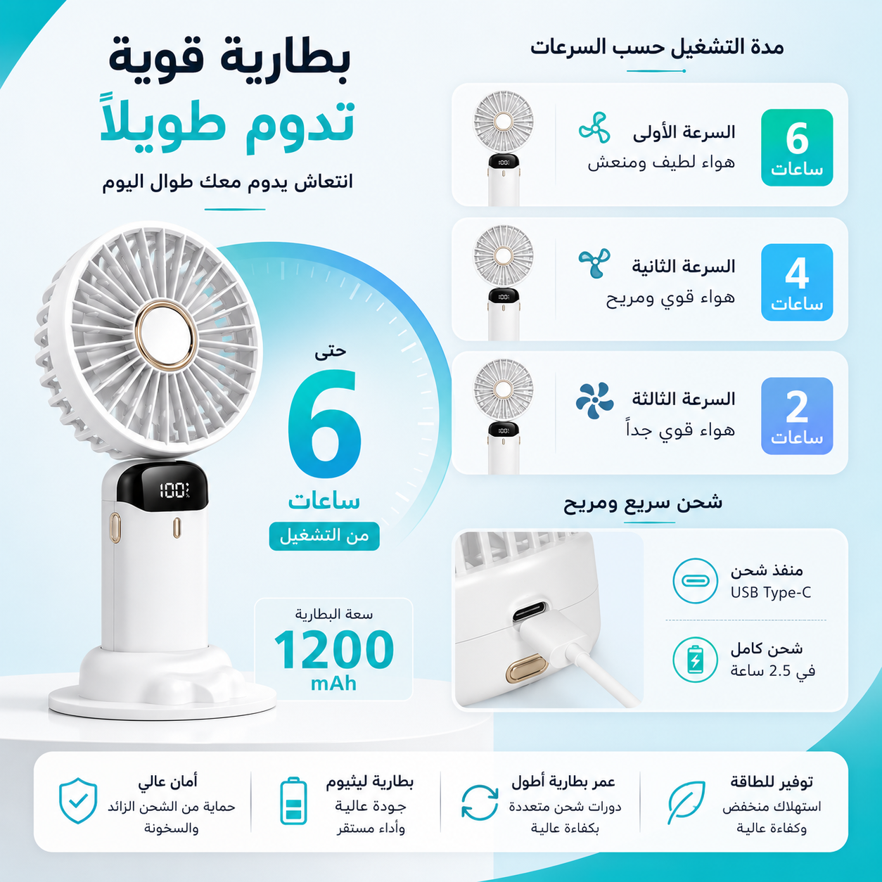 ❄️ المروحة المحمولة القابلة للشحن – فقط بـ99 درهم!